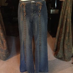 Leather Lace Up Low Rise Flared Jeans Sz  12